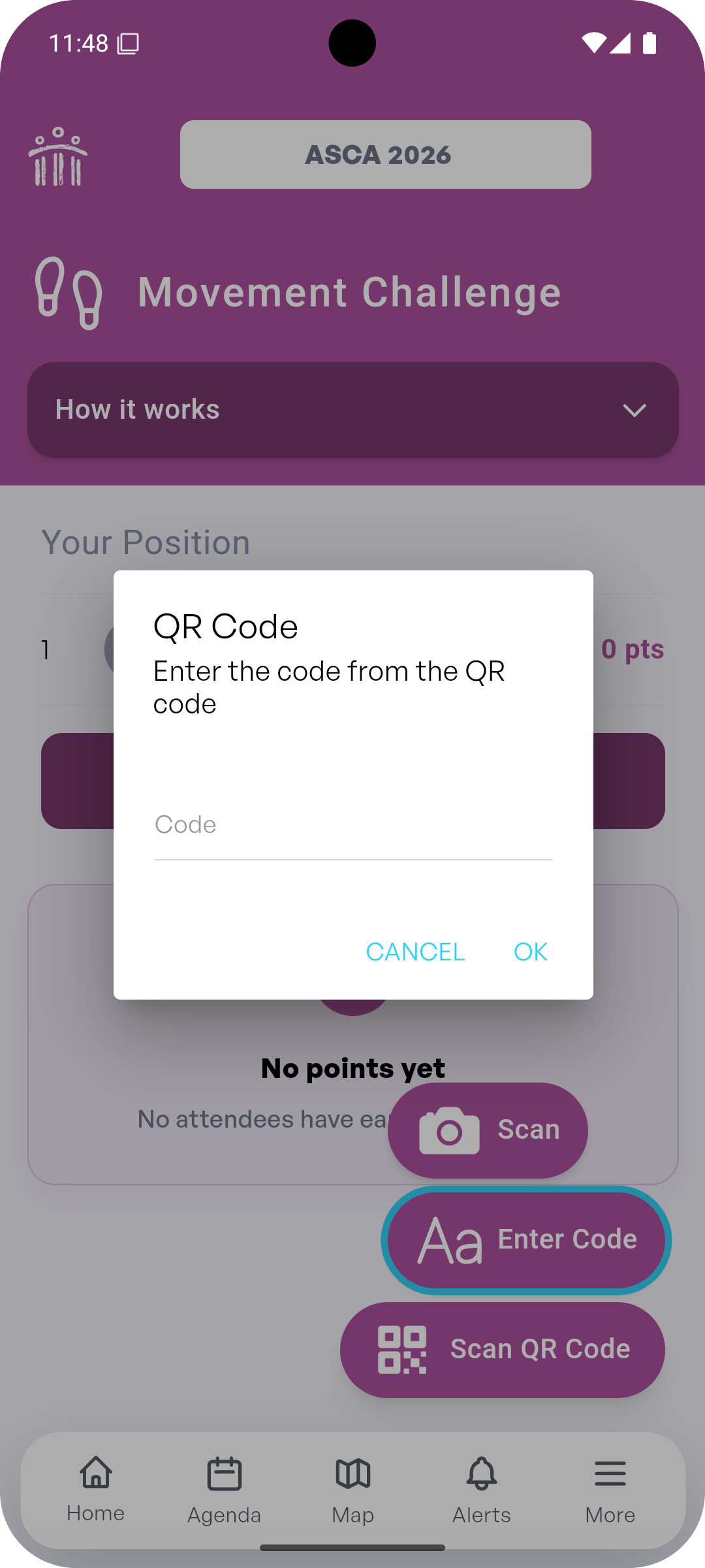 QR Code dialog for entering a code manually
