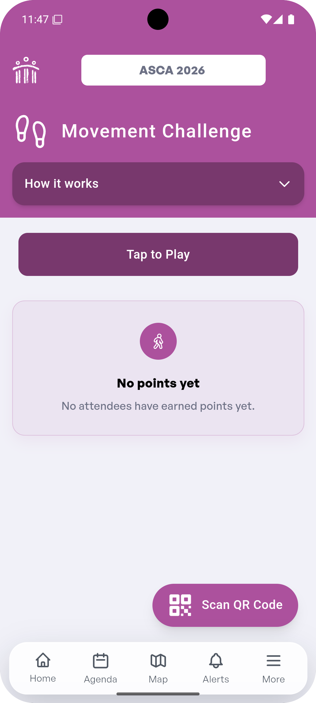 Movement Challenge screen with Tap to Play button