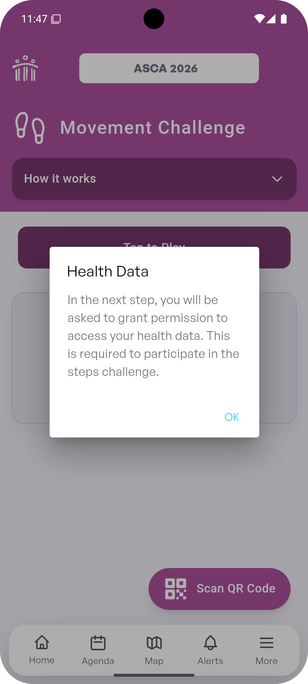 Health Data prompt explaining step access is required