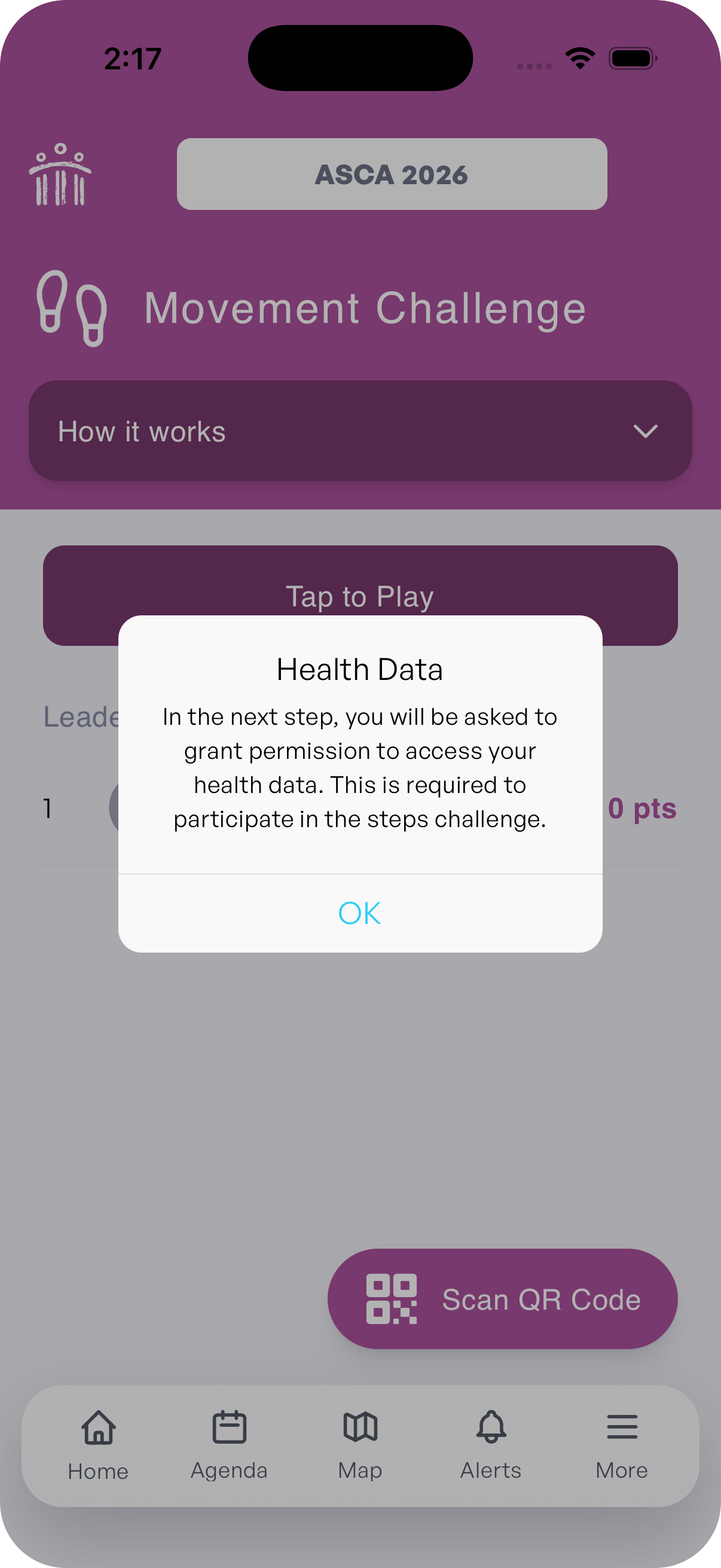 Health Data prompt explaining step access is required on iPhone