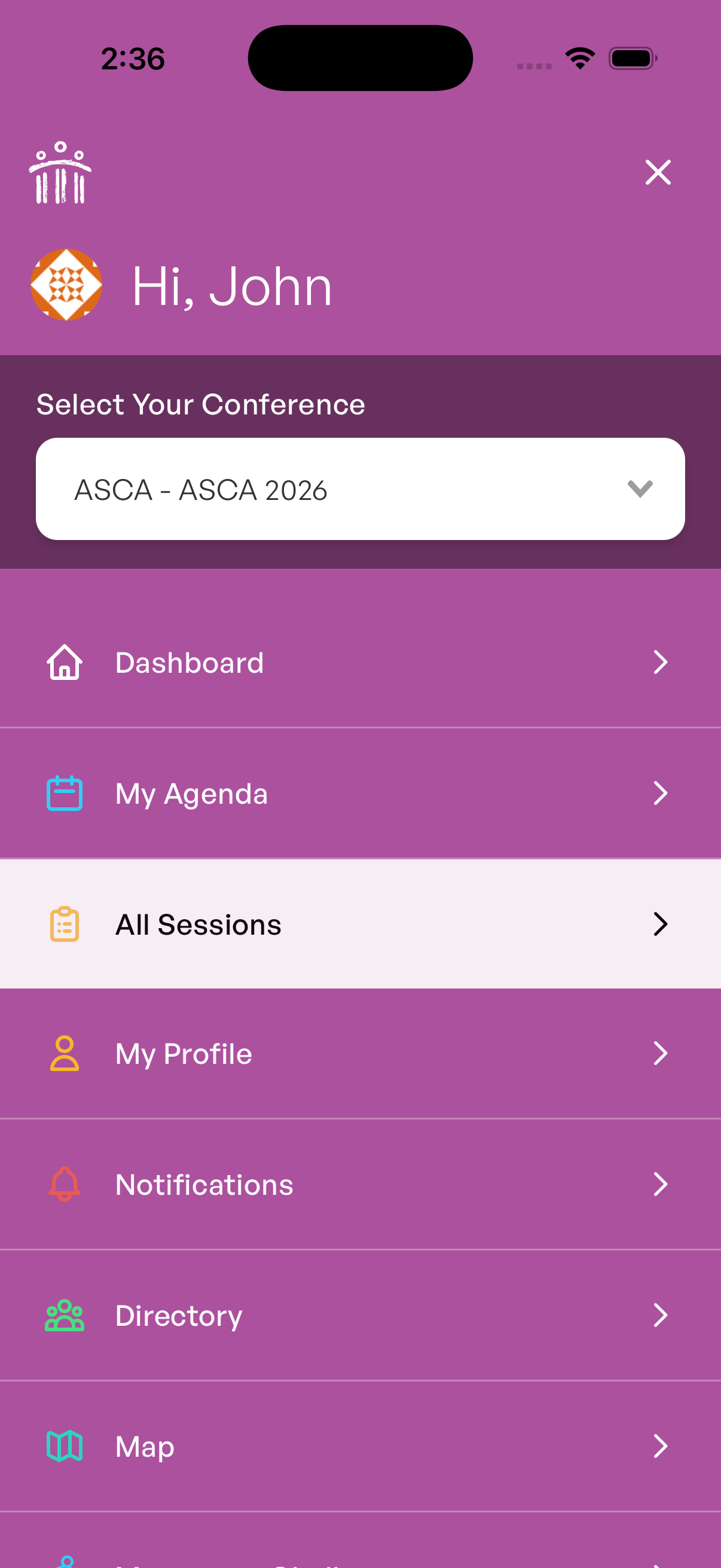 More menu with All Sessions option selected